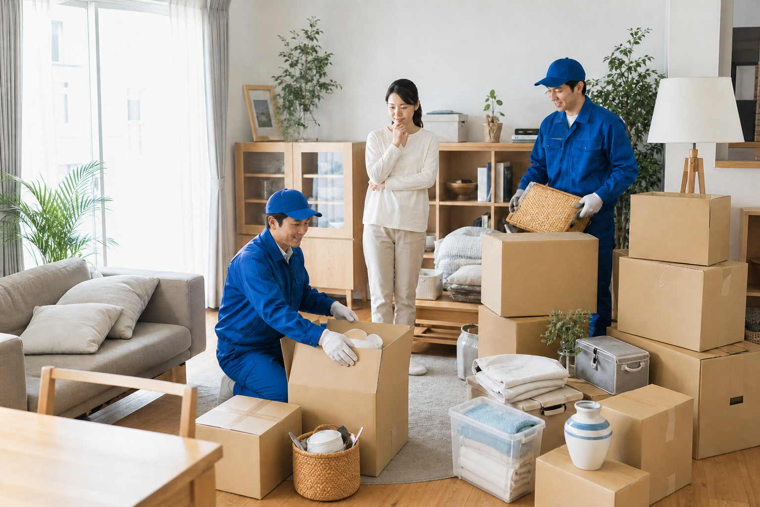 スタッフが多くの不用品を整理する様子
